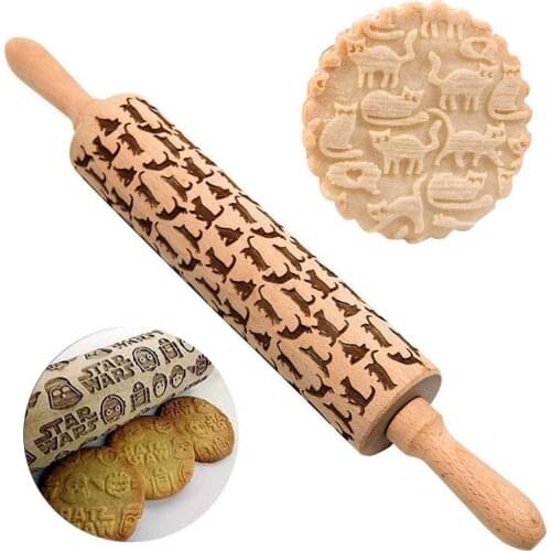 Embossing Engraved Rolling Pin Cookies Fondant Cake Dough Roller Baking Accessories Patterned Rolling Pin Kitchen Tool