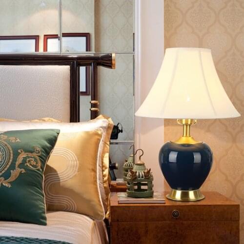 SAROK Modern Table Lamp Ceramic LED Decorative Brass Bedside Desk Light For Home Study Foyer Office Bed Room