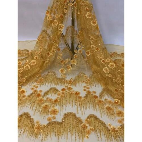 Fabric ZH-59385 Good Selling African Tulle Lace Fabric With beads Newest French Nigerian Lace Fabric