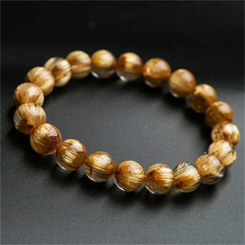 10mm Genuine Brazil Gold Natural Rutilated Quartz Bracelet Women Female Stretch Crystal Round Bead Bracelet Drop Shipping