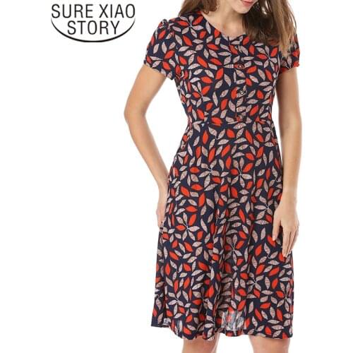 Fashion women dress 2021 plus size lady dress short sleeve dress print elegant dress V-neck Empire harajuku office lady 3919 50