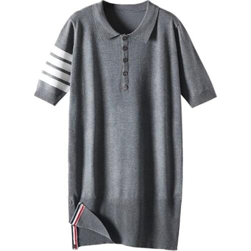 Summer New Fashion Knit Sweater Dress Women Korean Loose Short Sleeve Stripe Long Knitted Pullover Tops Casual Sweaters Female