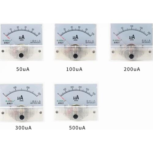 1PC DC Plastic Analog Pointer Ammeter Ampere Meter Panel 50uA 100uA 200uA 300uA 500uA Mechanical Current Meters 64*56mm
