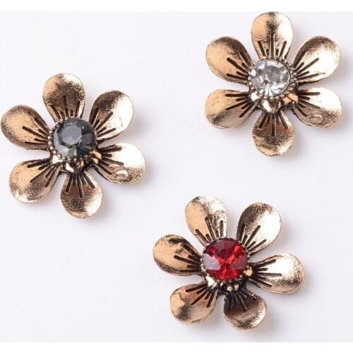 10 Pieces/Lot 24*27mm Vintage Metal Rhinestone Flower Ornamental Crafts DIY Jewelry Making