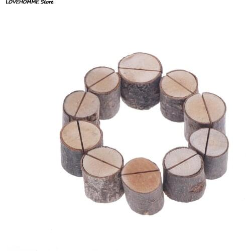10pcs/lot Wood Pile Name Place Card Photo Menu Holder Table Natural Tree Stump Shape Number Clip Stand Party Wedding Decoration