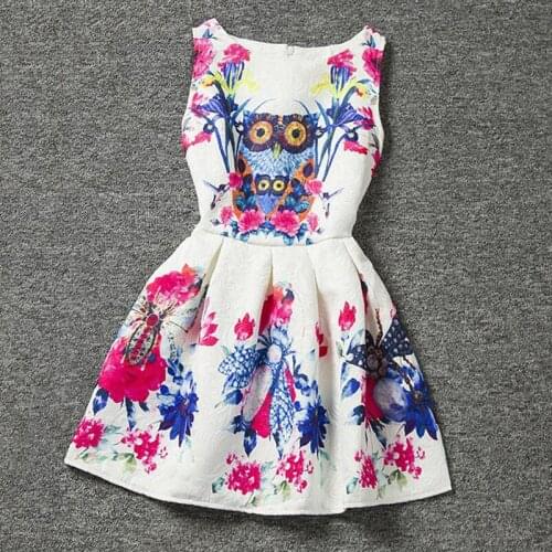 2020 Summer Style Dresses For Girl Butterfly Flower Printed Sleeveless Formal Girl Dresses Teenagers Party Dress Free Shipping