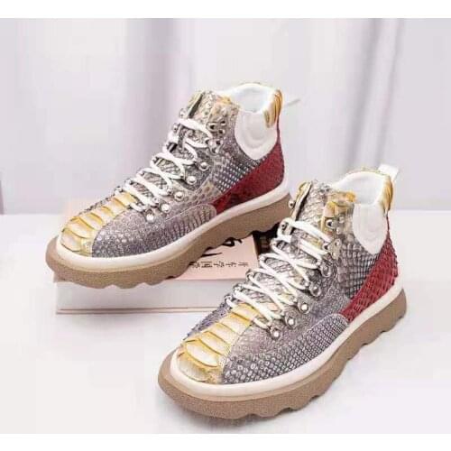 2021 new design 100% real genuine snake skin python leather leisure loafer shoe cow skin lining yellow gold beige python skin