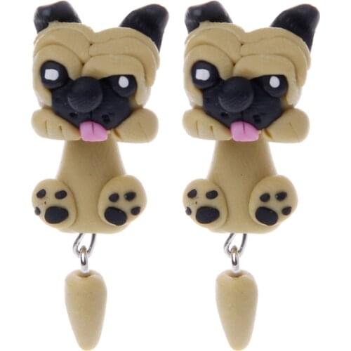 3D Sharpei Pug Dog Earrings For Women Polymer Clay Cartoon Animal Stud Earring