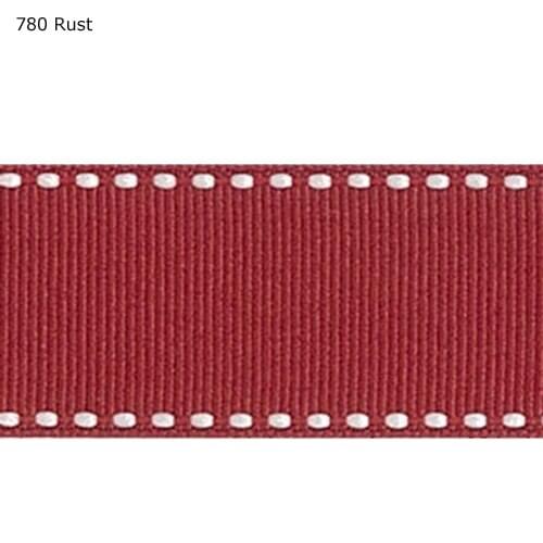 5/8" inch 16mm White edge stitch Rust ribbon
