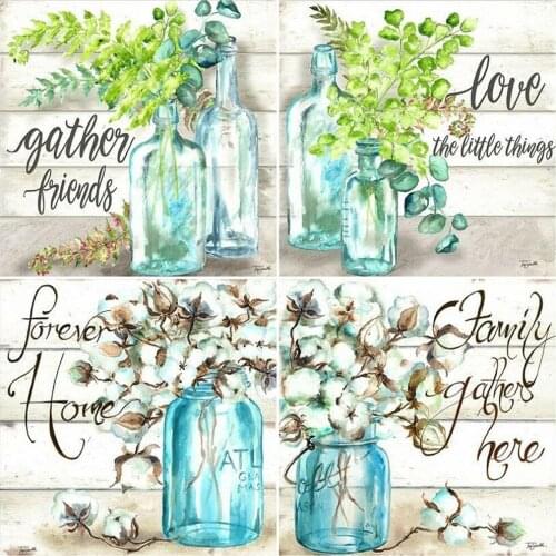 AZQSD Diamond Painting Vase Text Cross Stitch Kits Needlework Diamond Embroidery Mosaic Landscape Home Decor Handmade Gift