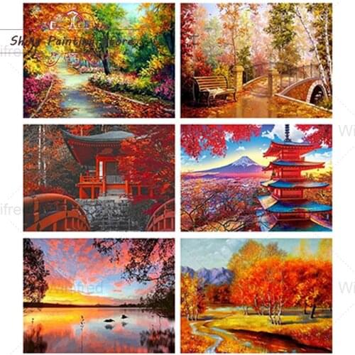 DIY Diamond Painting Cross Stitch Autumn Scenery Cross Stitch Full Square Round Diamond Embroidery Landscape Picture Home Decor