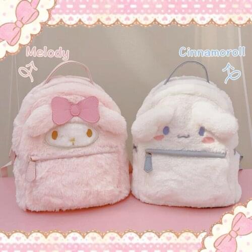 Anime Sanrio My Melody Cinnamoroll Ladies Double Shoulder Bag Jk Plush Lolita Kawaii Dolls Backpack For Children Girls Gift