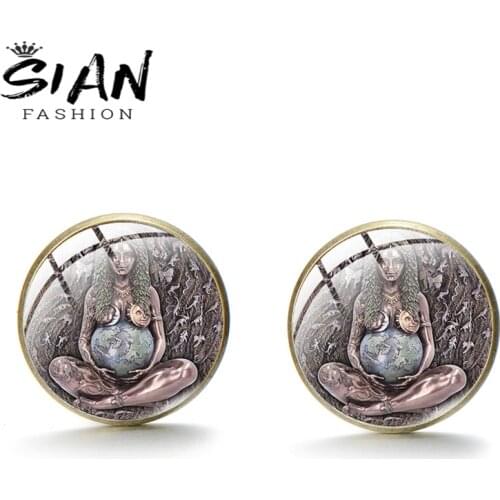 SIAN Earth Green Millennial Gaia Goddess Trendy Jewelry Stud Earrings Charm Silver Plated Crystal Dome Earring Lady Accessories