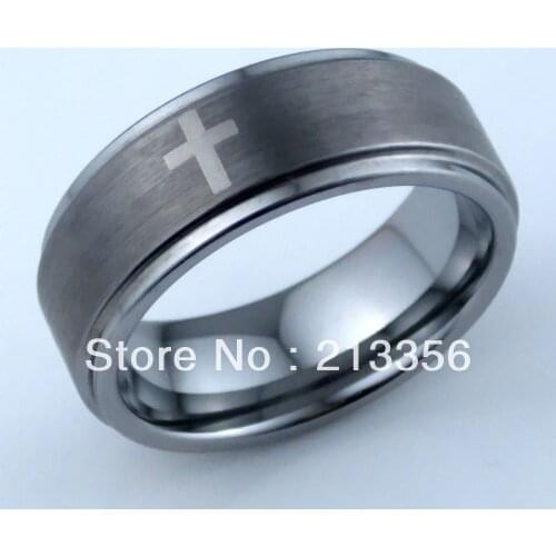 FREE SHIPPING!USA WHOLESALES CHEAP PRICE BRAZIL RUSSIA HOT SELLING 8MM WOMEN&MENS BRUSHED WITH CROSS STEPS TUNGSTEN WEDDING RING