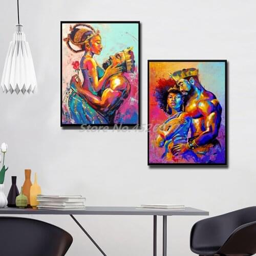Black King And Queen Of Africa Sexy Oil Painting Lovers Couple Poster Painting On Canvas Bedroom Wall Art Decoration Pictures