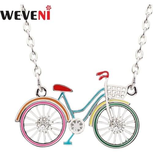 WEVENI Statement Bicycle Bike Shape Choker Necklace Pendant Metal Collar Chain New Fashion Accessories Enamel Jewelry For Women