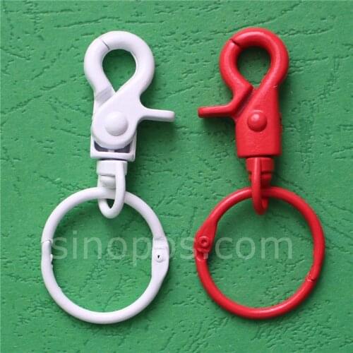 Colored Metal Snap Clip With Split Key Ring, lobster clasps steel hook keys chain swivel trigger clips DIY craft bag tag holder