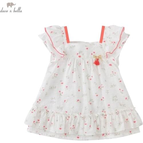 DB17424 dave bella summer baby girls cute bow floral print dress children fashion party dress kids infant lolita clothes