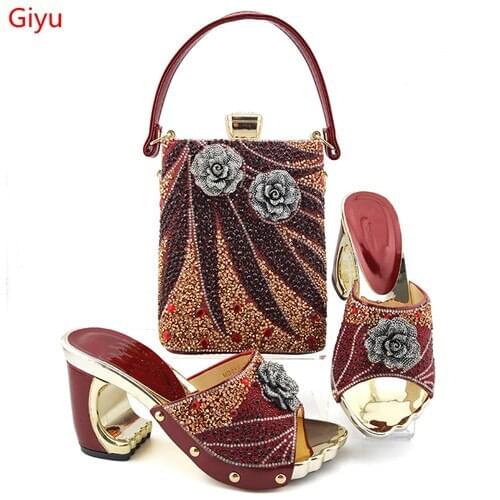 Doershow Italian wine Shoes and Bags To Match Set Nigerian Shoes and Matching Bag African Wedding Shoes and Bag Set!!SYG1-13