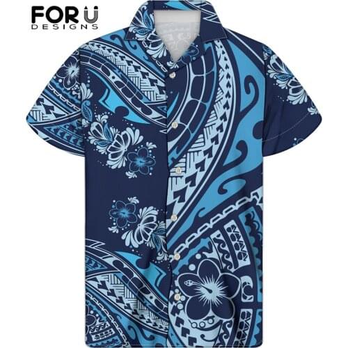 FORUDESIGNS Mens Shirts Short Sleeve Polynesian Hawaiian Style Plumeria Shark Classic Buttons Shirt Lightweight Loose Clothes