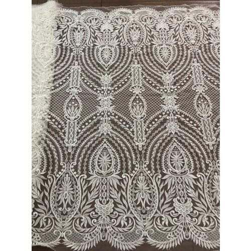 French net lace SYJ-42049 top quality for wedding dress Newest embroidered lace fabric with full beads