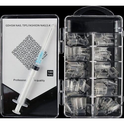 1 Set Fake Nail Stickers Transparent Water Injection ABS Fashion Artificial Nail Tips for Nail Design