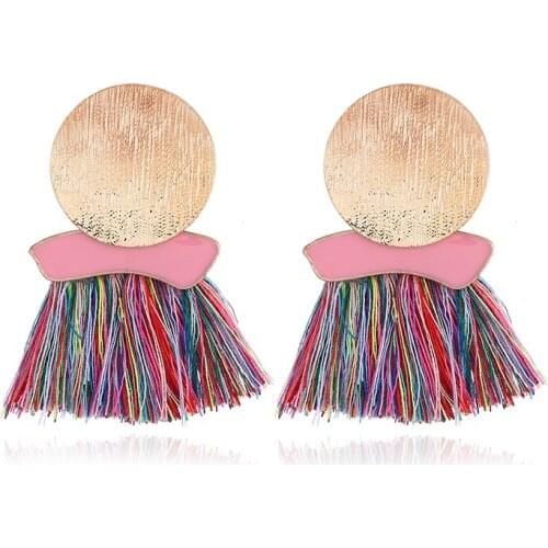 Tassel Earrings Fashion Fine Jewelry Pendientes Mujer Moda Round Rough Metal Sequins Stud Earrings Korean Style For Women AE28