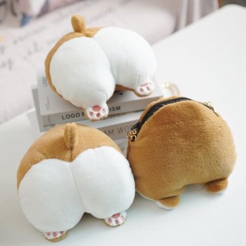 Creative Mini Shiba Inu Butt Plush Shoulder Bags Toy Soft Stuffed Cartoon Messenger Mobile Phone Cosmetic Bag Birthday Gifts