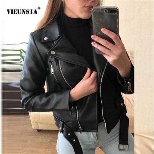 VIEUNSTA Winter Womens Y2k Zipper Artificial Leather Jacket Lapel Long Sleeve Short Coat PU Motorcycle Clothing Slim Jacket 5XL