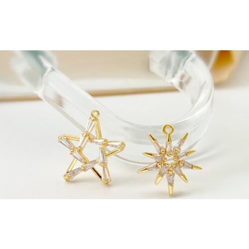 Copper plated 18K gold with zircon original handmade design sense five-pointed star sun pendant DIY earrings necklace material