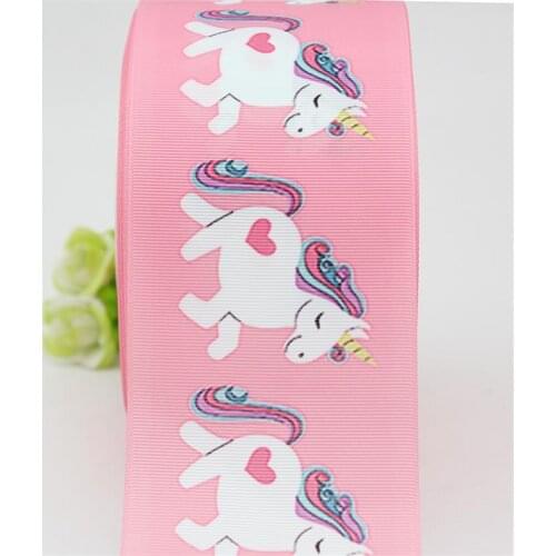 Cartoon unicorn pink printed 75mm grosgrain polyester ribbon 10 yards DIY bow Sewing accessories wedding derection ribbons