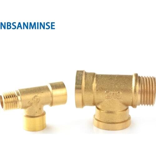 NBSANMINSE 10pcs/lot SM1007-FFM Reducing Tee Fitting 1/2 1/4 Female And Male For Water Heating Copper Connector Joint Fitting
