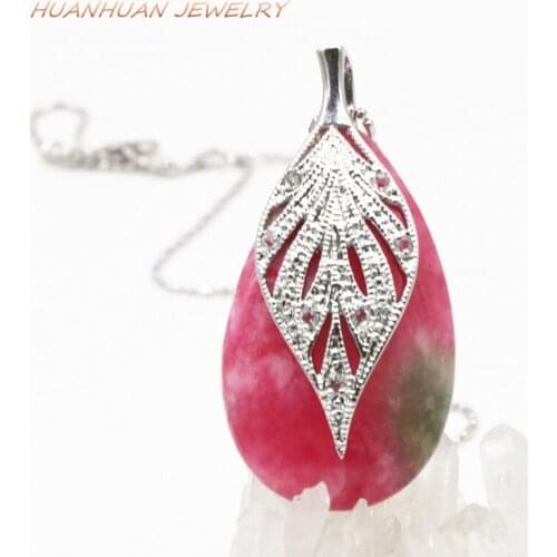 Stainless Steel Chain Pendant For Women 24x47mm Necklace Pendants Natural Red Stone Jades Chalcedony Crystal Inlay Jewelry B3322