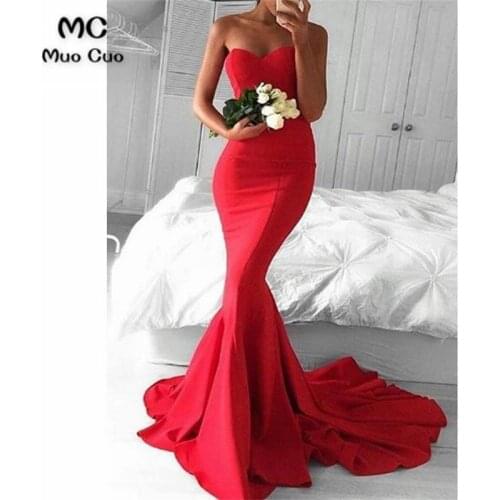 New Arrival 2019 Red Mermaid Prom Dresses Long Sweetheart Satin Lace Up Back Formal Womens Evening Dresses Prom Dress