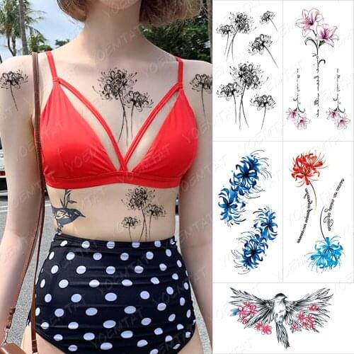 Waterproof Temporary Tattoo Sticker Minimalist Line Flowers Tatto Peony Plum Rose Lotus Body Art Arm Fake Sleeve Tatoo Women