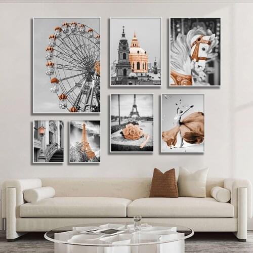 Nordic Posters and Prints Black White Canvas Painting for Living Room Home Decor Wall Art Paris City View Decorative Pictures