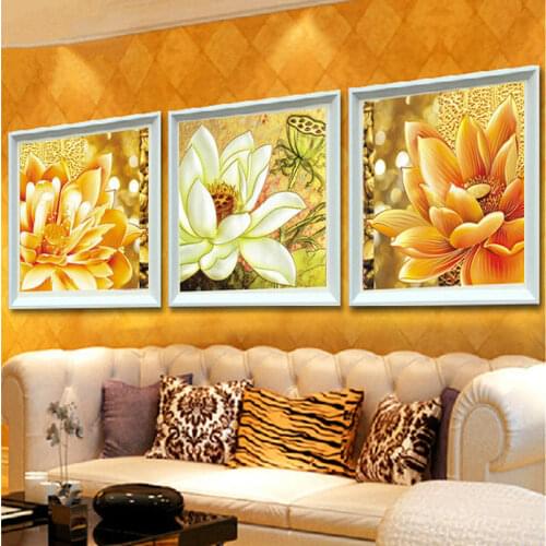 Full diamond embroidery flowers diy diamond painting Triptych lotus 3d square drill diamond mosaic icon paste full crafts