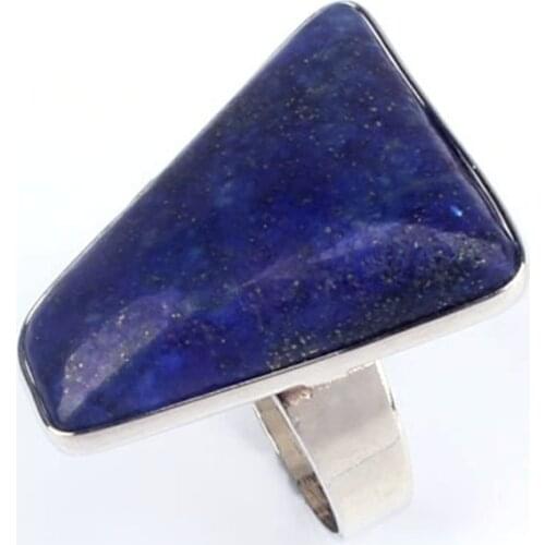 FYSL Silver Plated Irregular Shape Lapis Lazuli Resizable Finger Ring for Anniversary Gift Jewelry