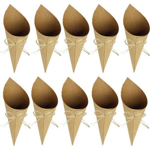 Party Supplies Kraft Paper Sprinkle Flowers Tube with Hemp Rope DIY Wedding Party Decoration Cone-Shaped Paper Cake Tube