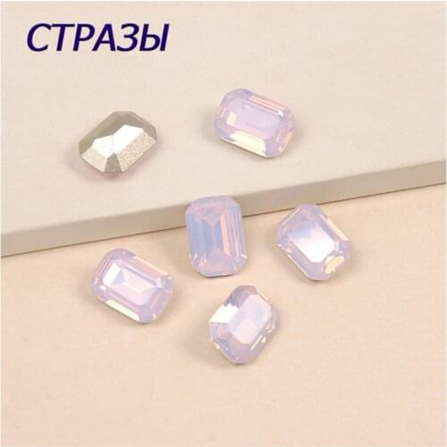 Rose water Opal rectangle sew on strass glass stone crystal Gems sewing rhinestone gold claw button for Dress Jewelry making
