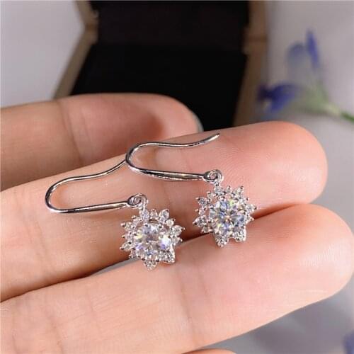Huitan Flower Shaped Cubic Zirconia Earrings for Women Bling Bling Silver Color Eardrop Delicate Accessories Gift Party Jewelry