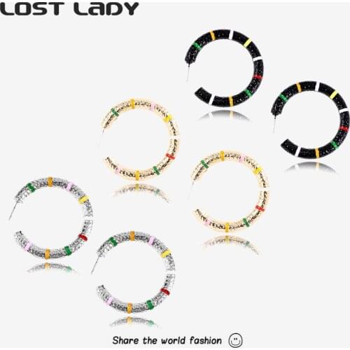 Lost Lady Retro Simple Alloy Hoop Earrings For Women Color Matching Circle Earrings Jewelry Wholesale Accessories Wedding Gifts