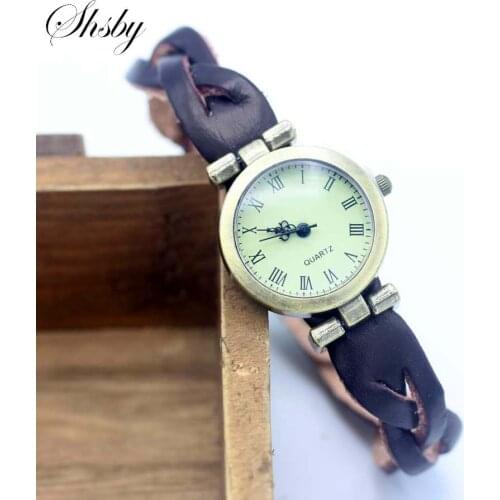 Shsby simple unisex ROMA vintage watch leather strap bracelet watches Twist cross women dress watches bronze female wristwatch