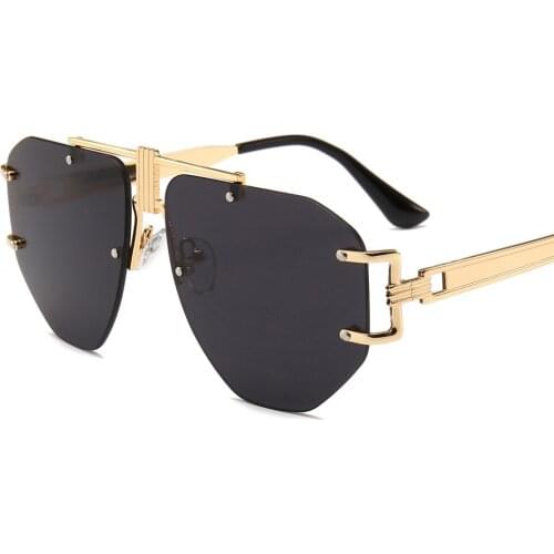 Veshion Oversized Frameless Sunglasses Women Metal Frame 2021 Brown Gold Black Punk Sun Glasses for Men Retro Uv400 Clear Lens