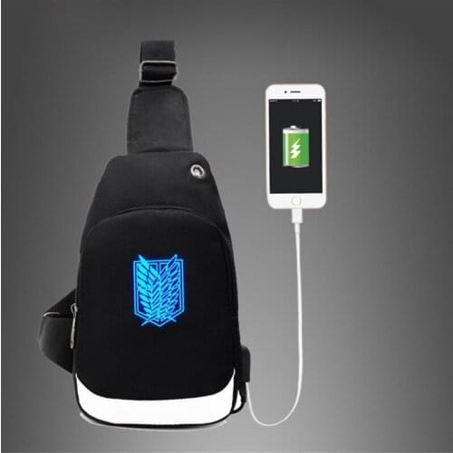 Attack on Titan Messenger Bag Crossbody USB Port Bags Casual Bag Shoulder Luminous Anime Bag