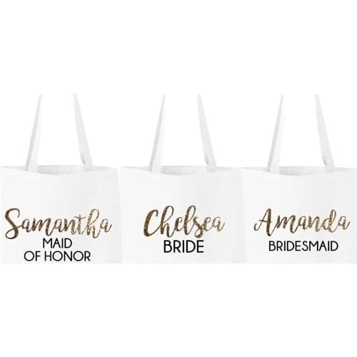 Customize name Bride Bridesmaid Maid of Honor Tote Bags handbags Wedding bridal shower company gift bags Party favors