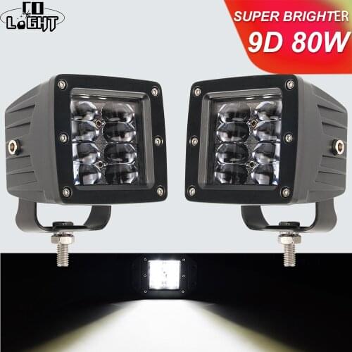 CO LIGHT 9D 3 inch 80W LED Work Light High Power Strobe DRL Floodlight for 4x4 Offroad ATV UTV Truck Tractors Motorcycle 12V 24V