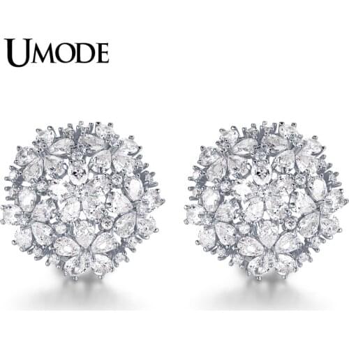 UMODE New Fashion Earring Jewelry For Women White Gold Color Cubic Zirconia Flower Cluster Stud Earrings AUE0188B