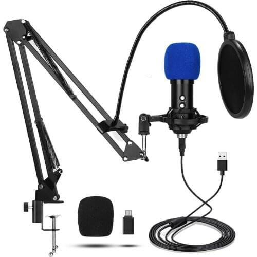 USB Microphone kit for Computer Adjustable Scissor Arm Stand for Play Recording Microphones for PC Gaming Streaming Podcasting