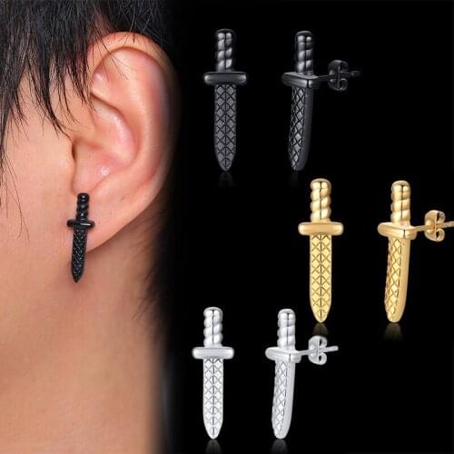 Vnox Design Dagger Stud Earrings for Men Anti Allergy Stainless Steel Earrings Guard Concept Jewelry